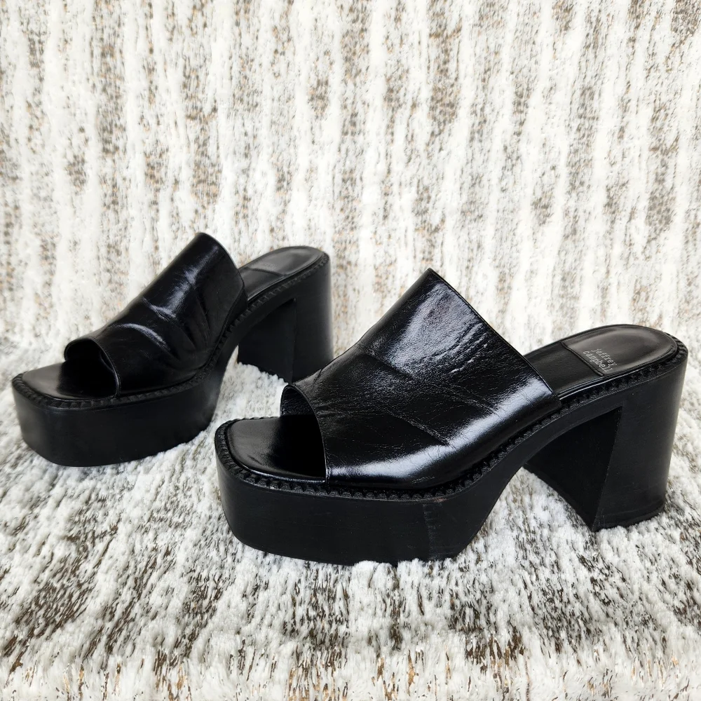 Jeffrey Campbell "Concert Platform Mule" Sandal Black Leather | Women's Size 10 - Picture 2 of 13